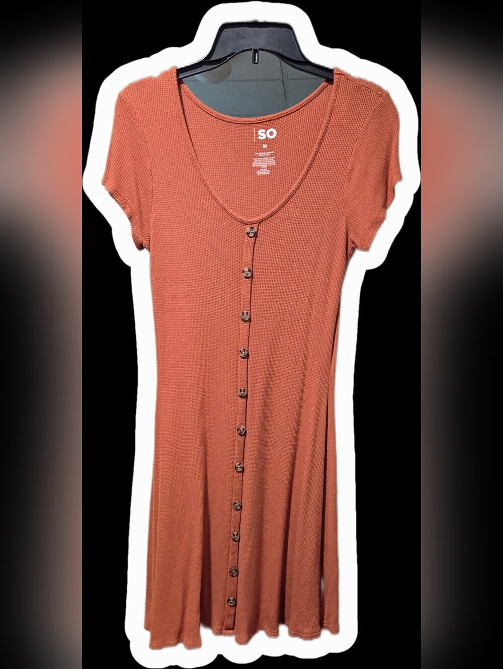 SO Women's Rust Short-Sleeve Button-Front Dress